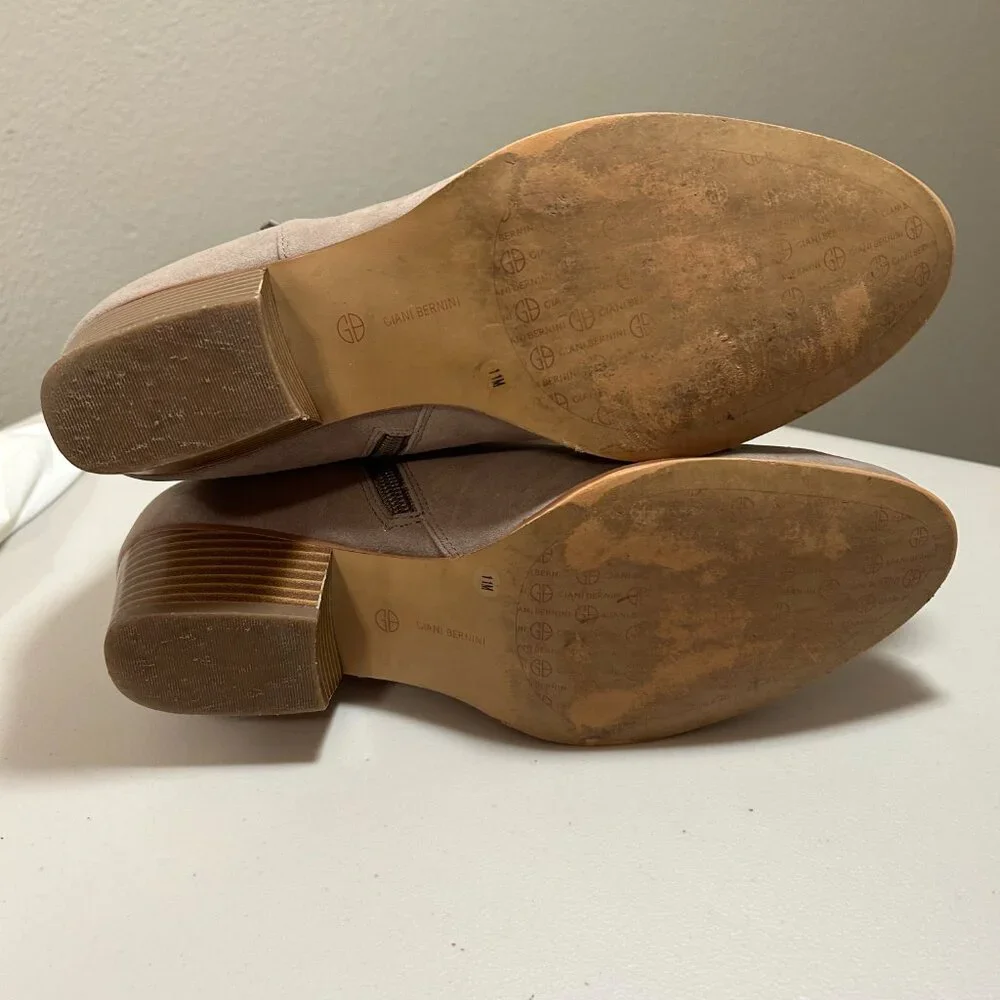 Giani Bernini Taupe Suede Ankle Booties with Stacked Heel